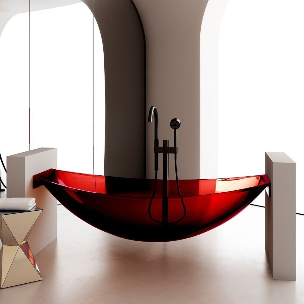 Прозрачная ванна ABBER Kristall AT9704Rubin (красная)  подвесная