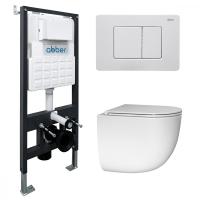 Комплект подвесной унитаз ABBER Bequem AC1132TC белый, с закрытым дном с инсталляцией AC0105 и кнопкой AC0120MW белая матовая