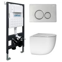 Комплект подвесной унитаз ABBER Bequem AC1132TC белый, с закрытым дном с инсталляцией AC0105 и кнопкой AC0121 хром глянцевый