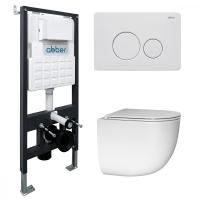 Комплект подвесной унитаз ABBER Bequem AC1132TC белый, с закрытым дном с инсталляцией AC0105 и кнопкой AC0121MW белая матовая