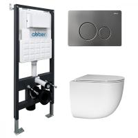 Комплект подвесной унитаз ABBER Bequem AC1132TC белый, с закрытым дном с инсталляцией AC0105 и кнопкой AC0121NG никель